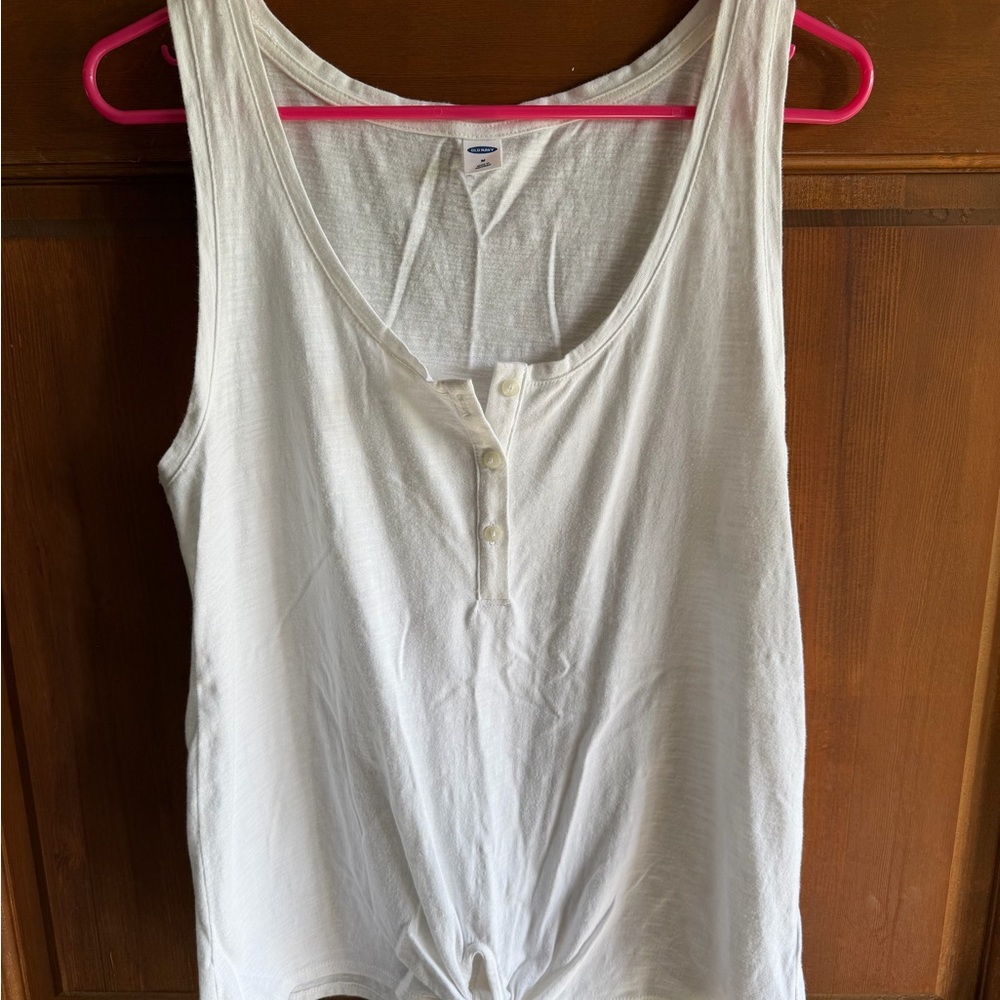 Old Navy White Sleeveless Henley Tank